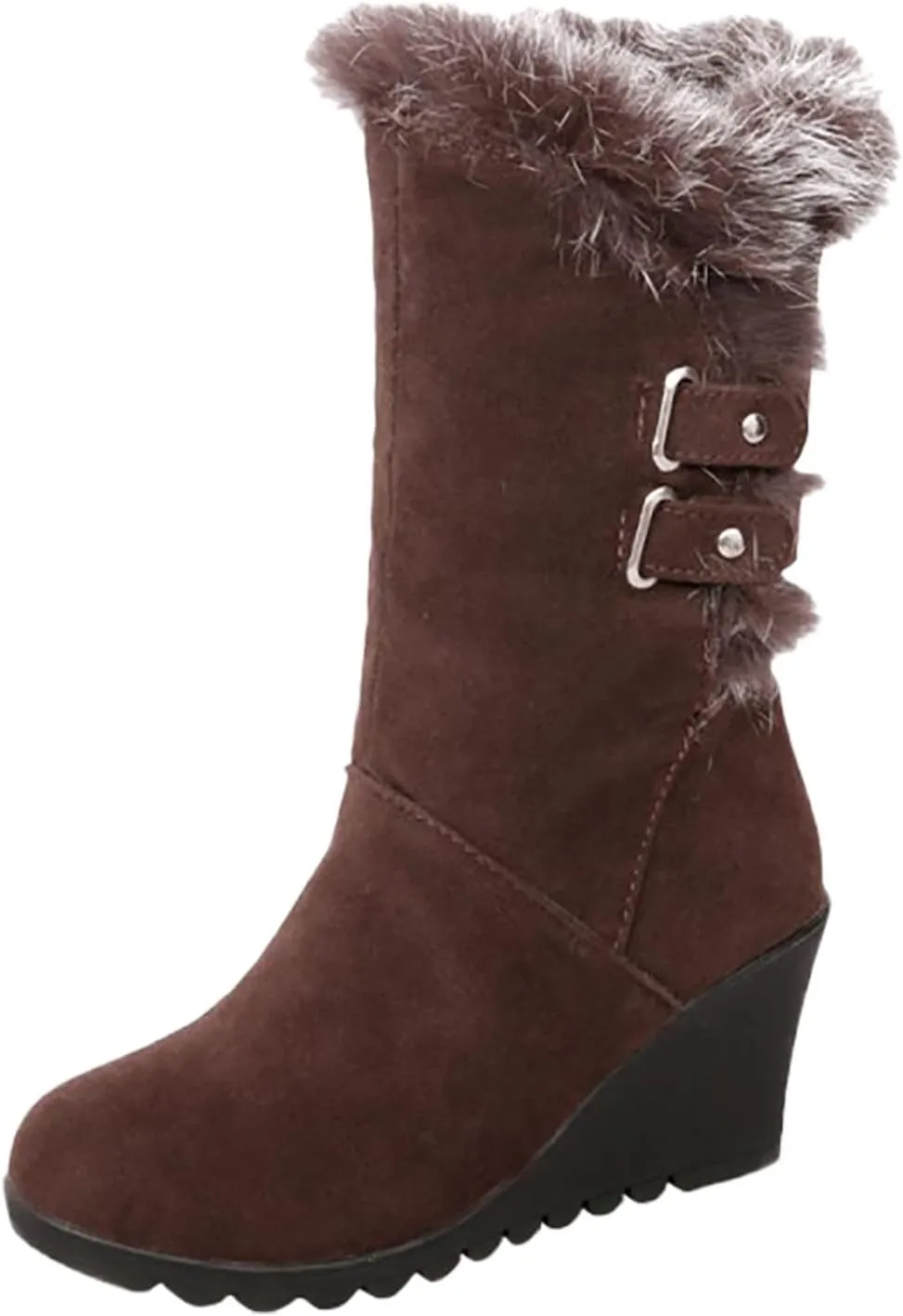 White Cowgirl Boots Comfortable Velvet Wedge Boots Round Toe Suede Lug Sole Thigh High Boots Mid-Calf Boots