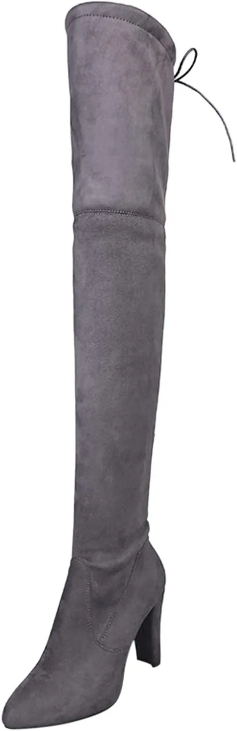 Winter Boots For Women High Chunky Heeled Over Knee Boots Zipper Pointed Suede Thigh High Boots Long Bootie