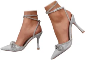 Women's High Heels Destiny Closed Toe Strappy Heels Sexy Rhinestone Ankle Strap Pumps Wedding Bridal Party Dress Shoes