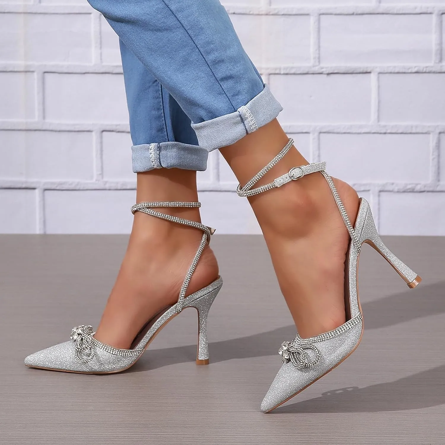 Women's High Heels Destiny Closed Toe Strappy Heels Sexy Rhinestone Ankle Strap Pumps Wedding Bridal Party Dress Shoes