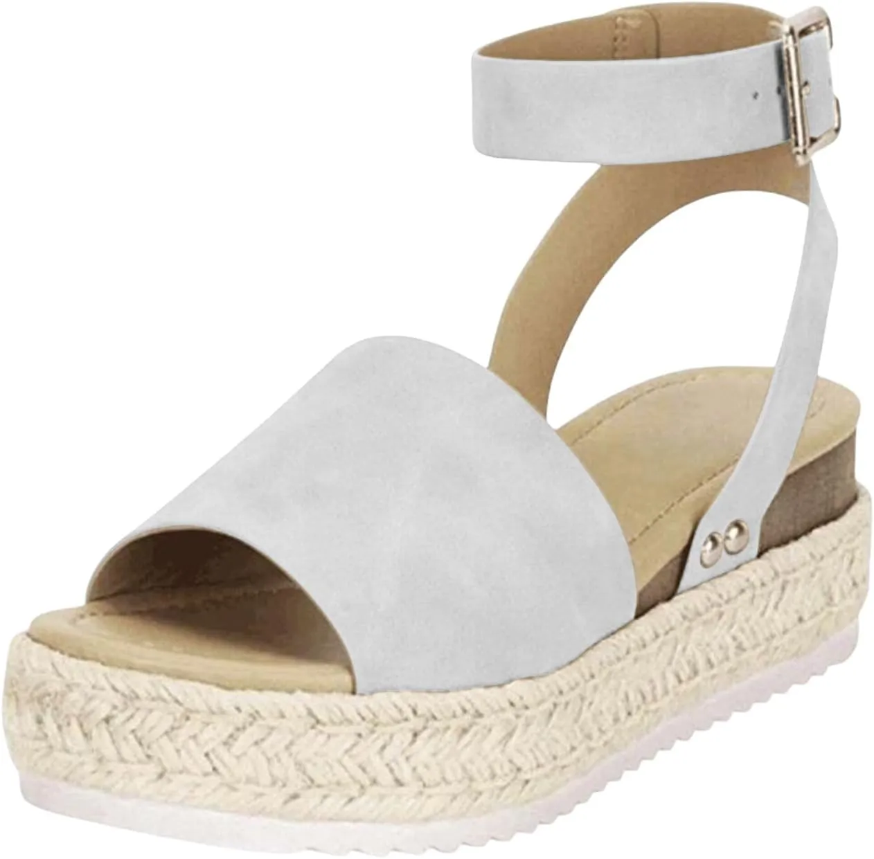 Womens Open Toe Buckle Ankle Strap Espadrilles Flatform Wedge Casual Sandal Wedge Sandal Ankle Buckle Beach Open Toe Wide Widge Sanddals Orthopedic Width