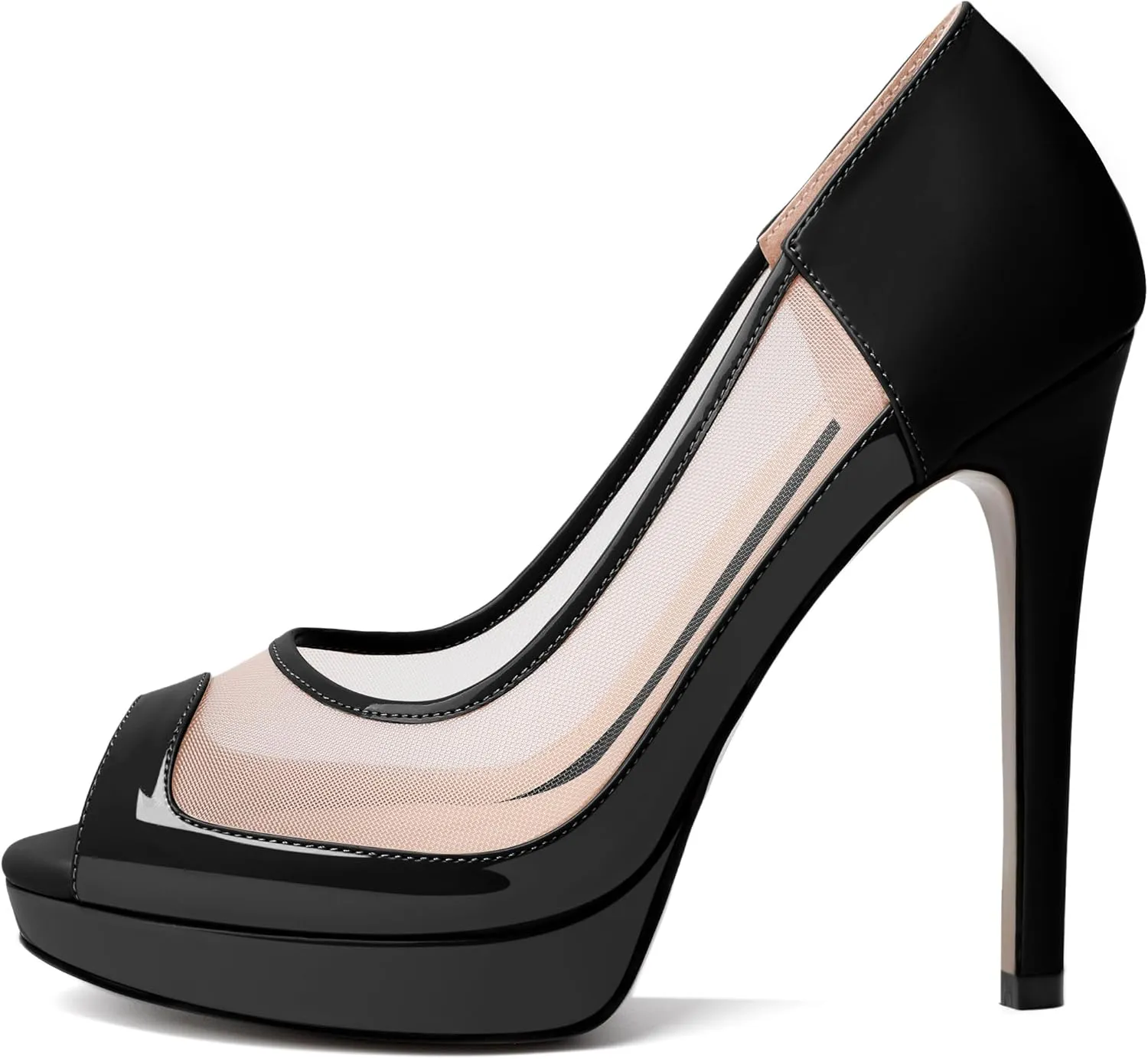 YODEKS Womens Peep Toe High Heel Platform Stiletto Pumps Slip On Mesh Heels 5 Inch Party Evening Dress Shoes